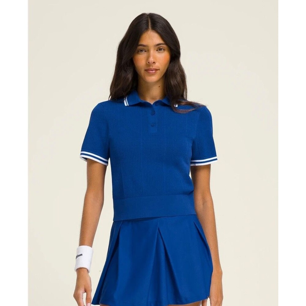 Wilson Shrunken Essex Polo Short Sleeve Tennis Royal Blue Womens Small